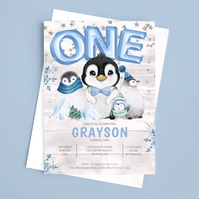 Winter 1st Birthday Blue Snowflake Invitation (Creator Uploaded)