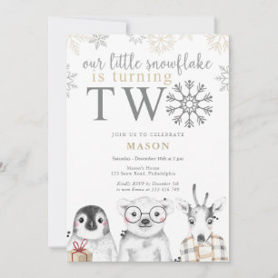 Winter 2nd Birthday neutral beige Invitation