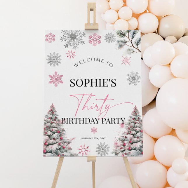 Winter 30th Birthday Welcome sign, Pink welcome Foam Board (Creator Uploaded)