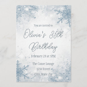 Winter 35th Birthday Invitation – Cool Gray Snow