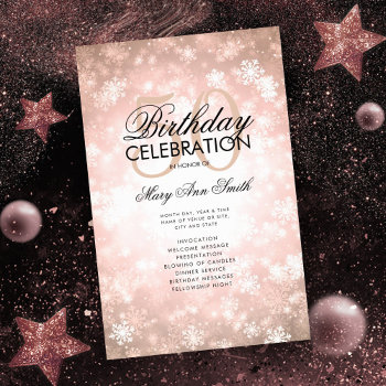 Winter 50 Birthday Program Rose Gold Glam Menu Flyer by Rewards4life at Zazzle