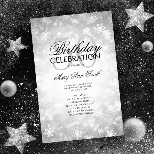 Winter 50 Birthday Program Silver Wonderland Menu Flyer
