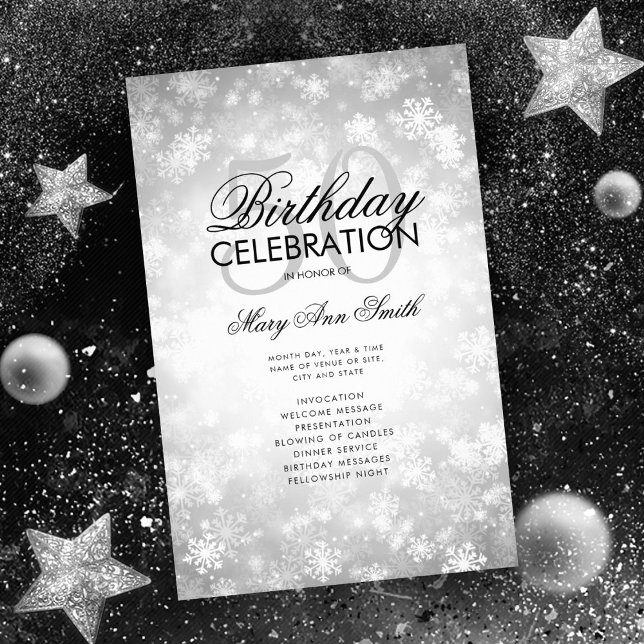 Winter 50 Birthday Program Silver Wonderland Menu Flyer (Creator Uploaded)