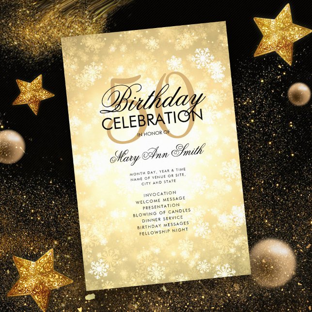 Winter 50th Birthday Program Gold Wonderland Menu Flyer (Creator Uploaded)
