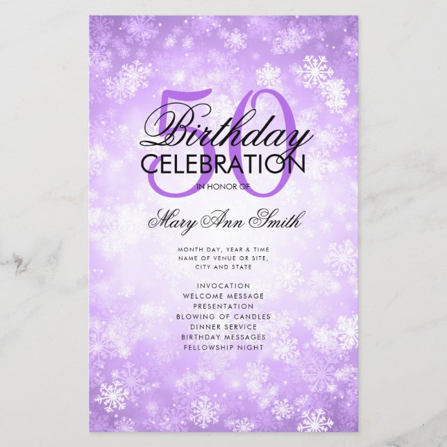 Winter 50th Birthday Program Purple Menu (Front)