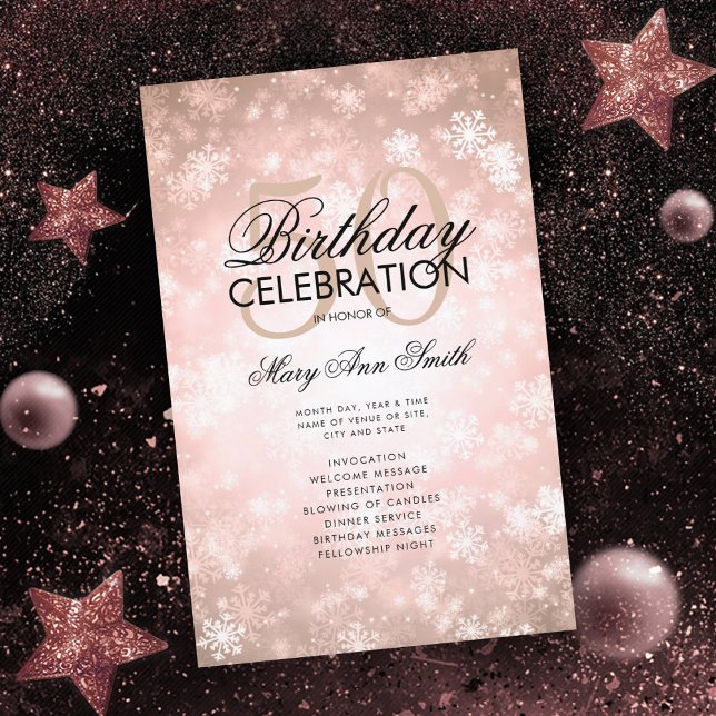 Winter 50th Birthday Program Rose Gold Menu (Creator Uploaded)