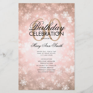 Winter 60 Birthday Program Rose Gold Menu Flyer