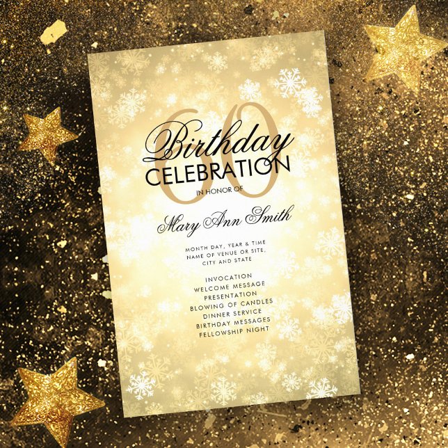 Winter 60th Birthday Program Gold Wonderland Menu (Creator Uploaded)