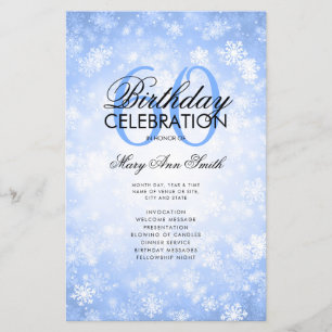 Winter 60th Birthday Program Navy Wonderland Menu