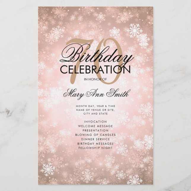 Winter 70 Birthday Program Rose Gold Wonderland  Flyer (Front)
