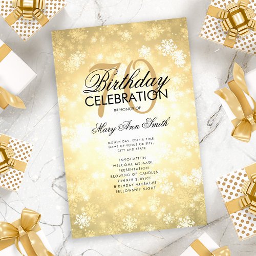 Winter 70th Birthday Program Gold Wonderland Menu