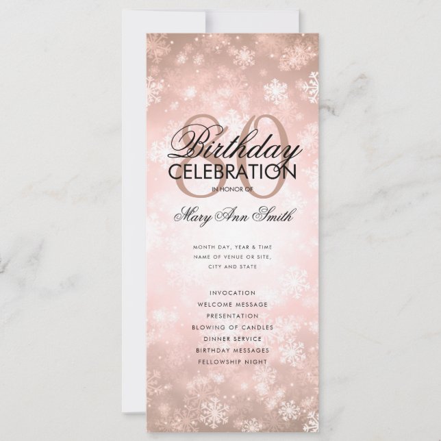 Winter 80 Birthday Program Rose Gold Wonderland  (Front)