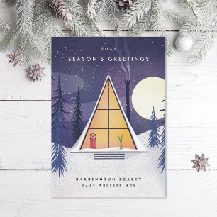 Winter A Frame Ski Chalet Illustrated Portrait Holiday Card