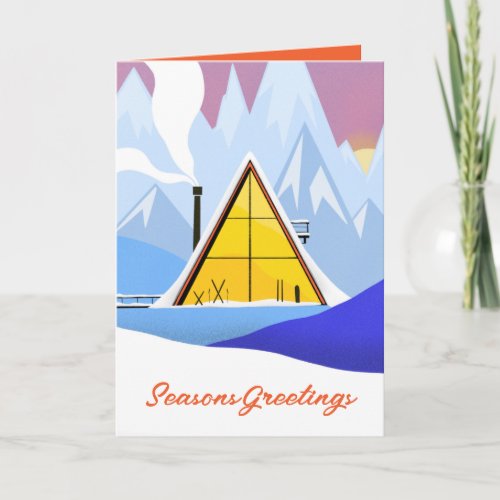 Winter A Frame Ski Chalet Retro Holiday Card