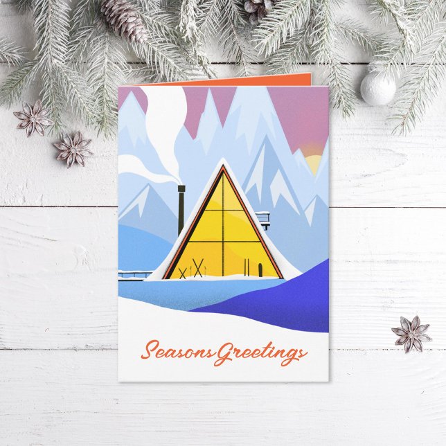 Winter A Frame Ski Chalet Retro Holiday Card (Creator Uploaded)
