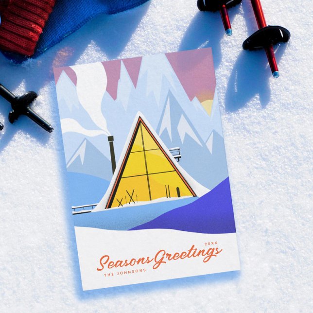 Winter A Frame Ski Chalet Retro Holiday Card (Creator Uploaded)