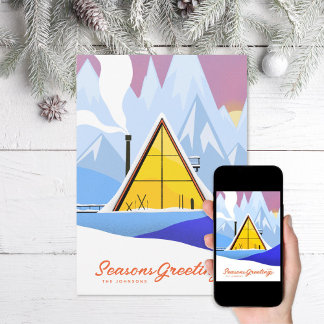Winter A Frame Ski Chalet Retro Photo Holiday Card