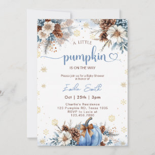 Winter a Little Pumpkin Blue Baby Shower Invitation