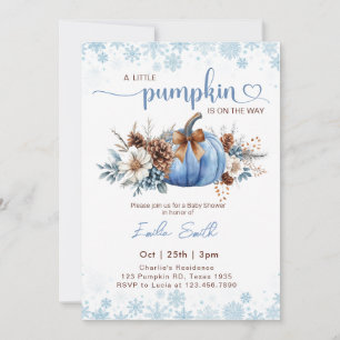 Winter a Little Pumpkin floral Blue Baby Shower Invitation