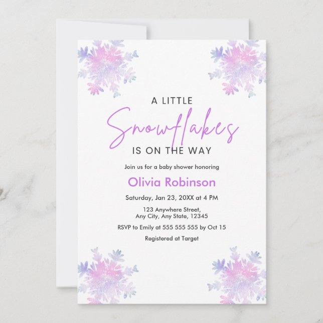 Winter A Little Snowflake Baby Shower  Invitation (Front)