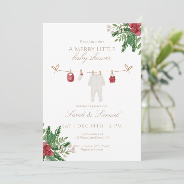 Winter A Merry Little Baby Shower Invitation (Standing Front)