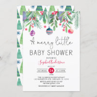 Winter A Merry Little Christmas Baby Shower Invitation