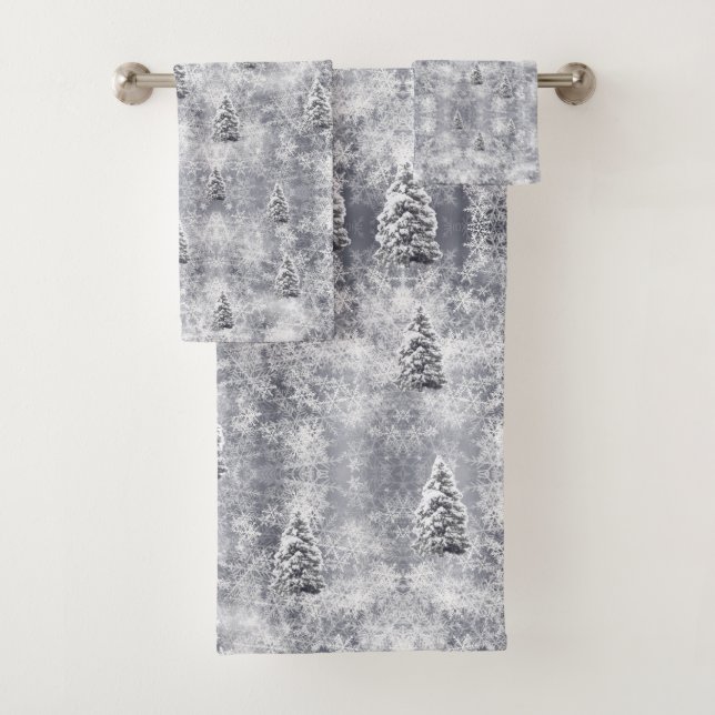 Winter Abstract Tree Gray Holiday  Bath Towel Set (Insitu)