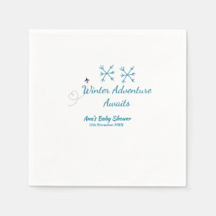 Winter Adventure awaits baby shower blue snowflake Napkins