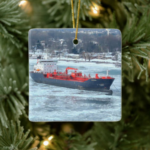 Winter Algoterra Great Lakes Ship Freighter Ceramic Ornament