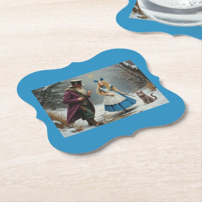 Winter Alice blue paper bracket drink coasters (Angled)