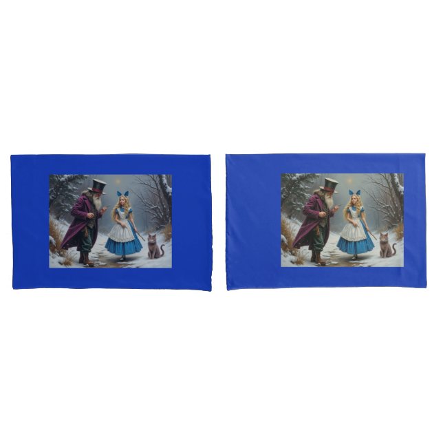 Winter Alice blue standard pillowcases pair (Front-Set)