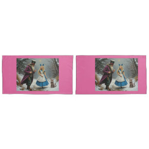Winter Alice pink king pillowcases pair