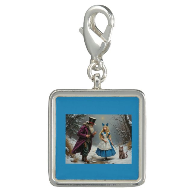 Winter Alice silver square charm (Front)