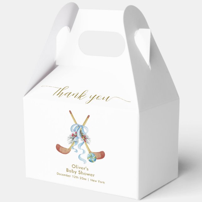 Winter All Star Bow Floral Hockey Baby Shower  Favor Boxes (Front)