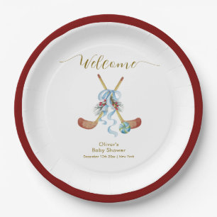 Winter All Star Hockey Baby Shower Welcome  Paper Plates