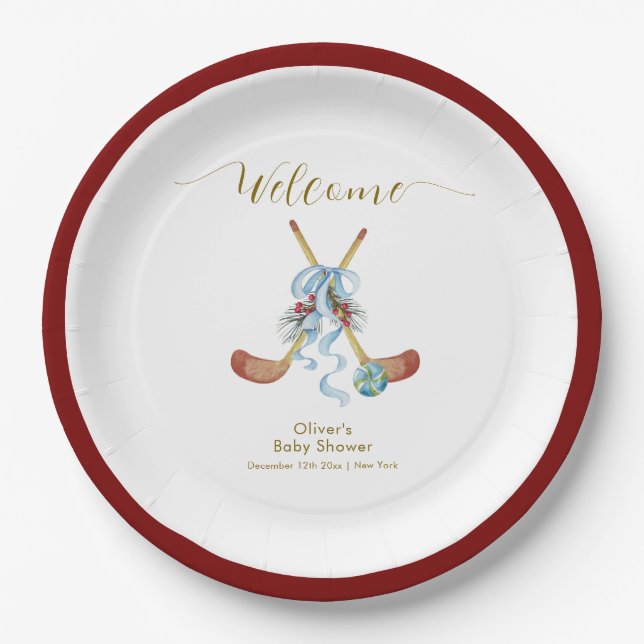 Winter All Star Hockey Baby Shower Welcome  Paper Plates (Front)