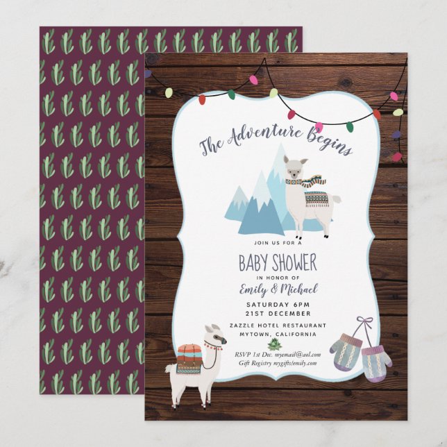 Winter Alpaca Baby Shower Invitation (Front/Back)