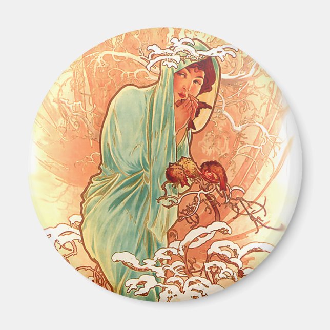 Winter - Alphonse Mucha Art Nouveau Magnet (Front)
