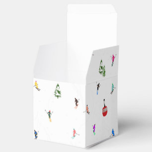 Winter Alpine Skiers Ski Pattern Favor Boxes