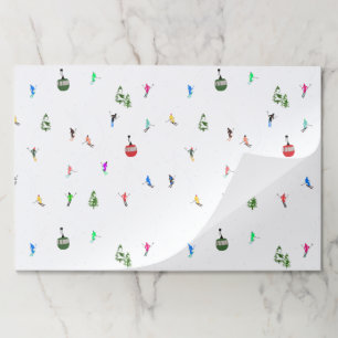 Winter Alpine Skiers Ski Pattern Paper Placemat