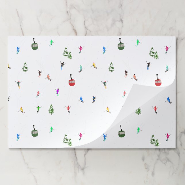 Winter Alpine Skiers Ski Pattern Paper Placemat (Folded)