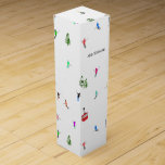 Winter Alpine Skiers Ski Pattern  Wine Box<br><div class="desc">Modern winter themed skier pattern design with skiers skiing down alpine ski resort slopes among snow-covered fir trees in Alps. Freeride skiers are wearing colorful vintage retro ski suits, skiing downhill with skis on a white snowy mountain landscape background and retro ski lifts. Wonderful winter sport fun gift for a...</div>
