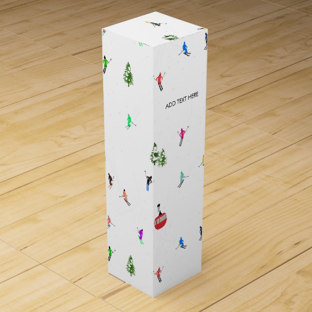 Winter Alpine Skiers Ski Pattern  Wine Box (Front)