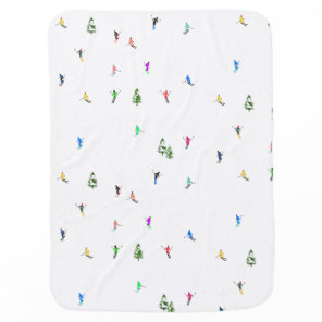 Winter Alpine Skiers Skiing Ski Skis Pattern Baby Blanket