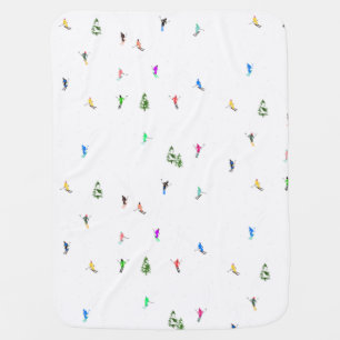 Winter Alpine Skiers Skiing Ski Skis Pattern Baby Blanket