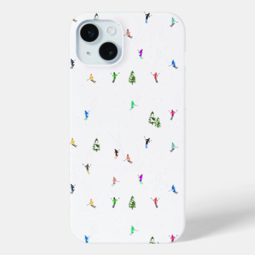 Winter Alpine Skiers Skiing Ski Skis Pattern iPhone 15 Plus Case