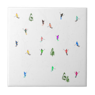 Winter Alpine Skiers Skiing Ski Skis Pattern Ceramic Tile