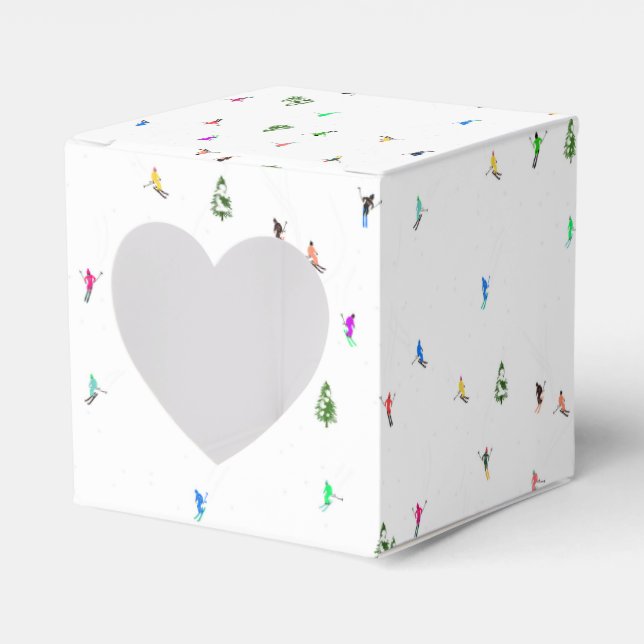 Winter Alpine Skiers Skiing Ski Skis Pattern Favor Boxes (Front Side)