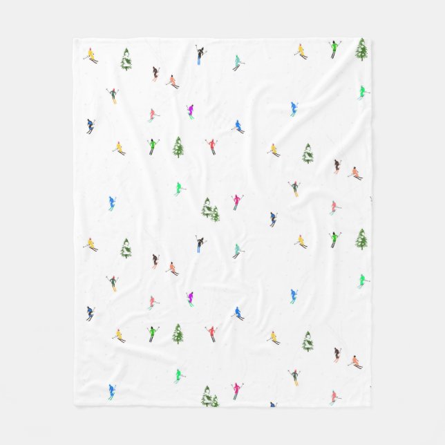 Winter Alpine Skiers Skiing Ski Skis Pattern Fleece Blanket (Front)