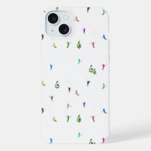 Winter Alpine Skiers Skiing Ski Skis Pattern iPhone 15 Plus Case